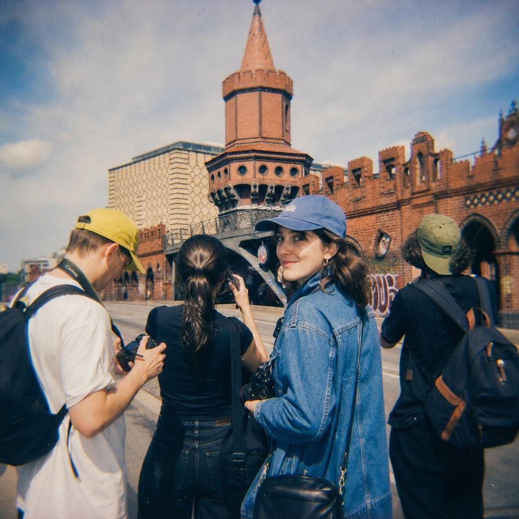 Eine Gruppe Straßenfotografen auf der Oberbaumbrücke in Berlin